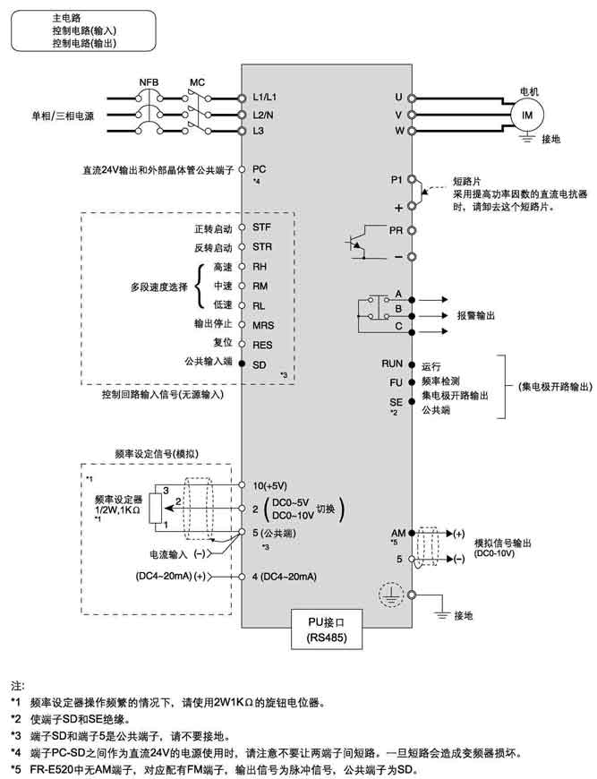 FR-E540系列经济型高性能变频器接线方式
