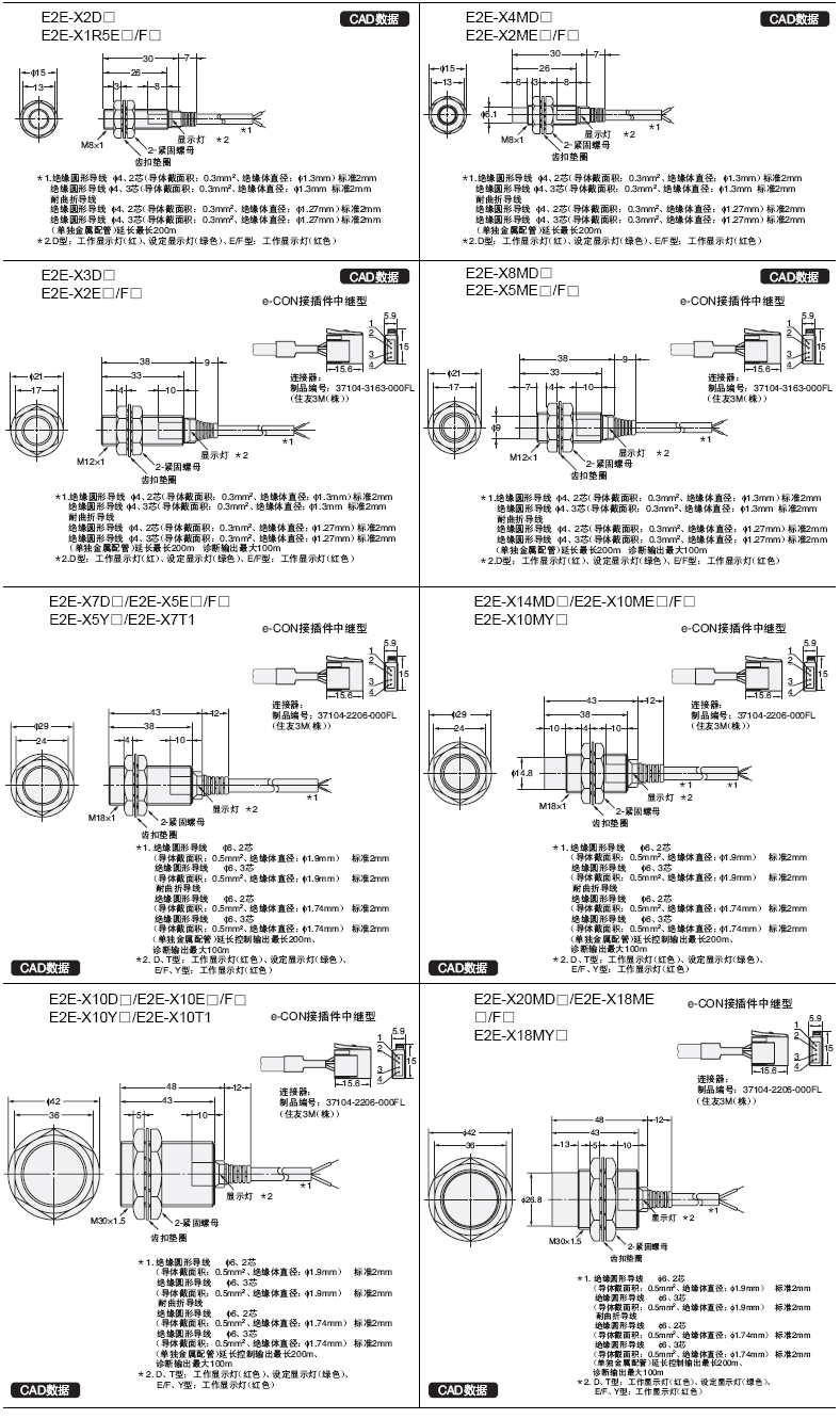 直流3线式/导线引出型E2E通用接近开关系列安装方式